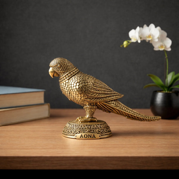 Superfine Brass Intricately Carved Parrot Statue – Decorative Showpiece for Home & Office Shelves and Tables (Height : 3.5 Inches)