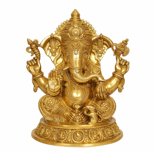 Brass Golden Decorative Ganesha Murti – Religious Showpiece for Home & Office (Height : 16 Inches)