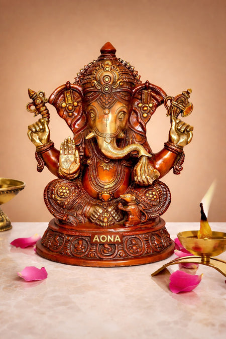 Brass multicolour Decorative Ganesha Murti – Religious Showpiece for Home & Office (Height : 16 Inches)