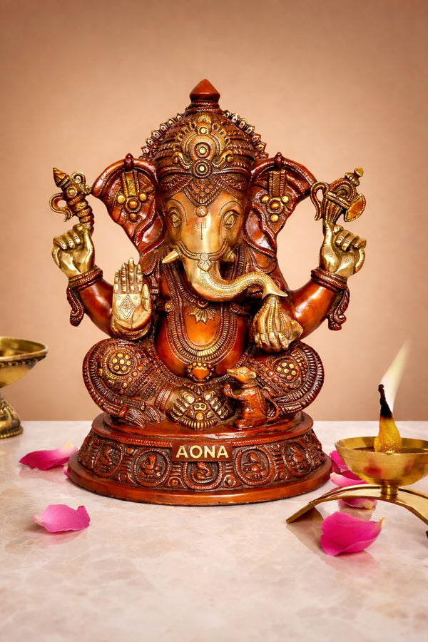 Brass multicolour Decorative Ganesha Murti – Religious Showpiece for Home & Office (Height : 16 Inches)