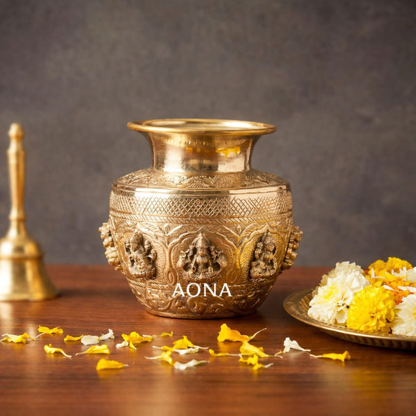 Brass Ashtalakshmi Kalash – Traditional Laxmi Lota for Pooja, Diwali & Karwa Chauth (Height : 5 Inches)