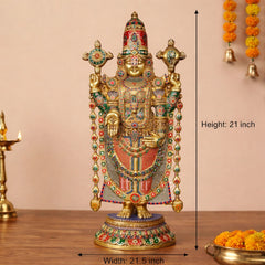 Brass Tirupati Balaji idol, full view; 21 in height, 21.5 in width