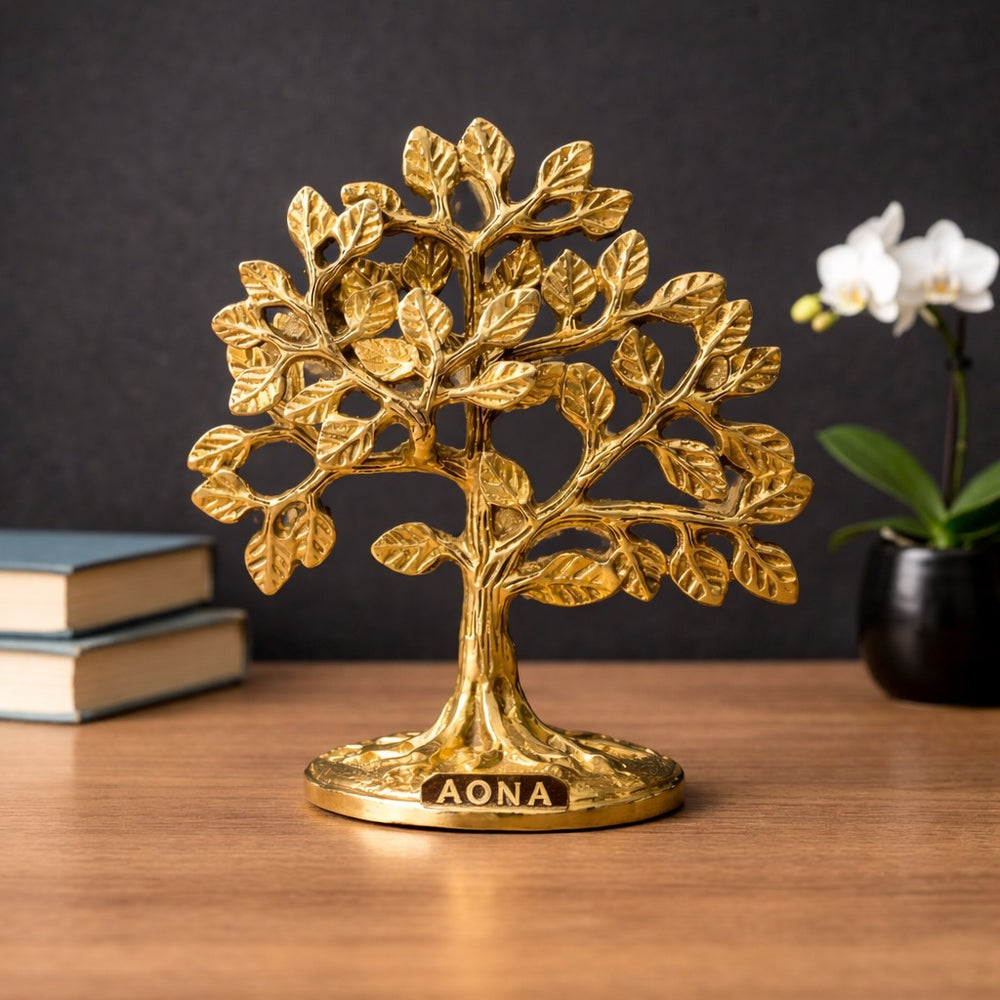 Brass Kalpavriksha Tree Showpiece for Home Decor & Office Table | Decorative Standing Idol (Height :6 Inches)