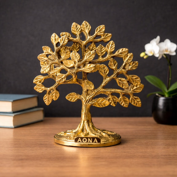 AONA Brass Kalpavriksha Tree Showpiece for Home Decor & Office Table | Decorative Standing Idol 