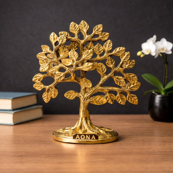 Brass Kalpavriksha Tree Showpiece for Home Decor & Office Table | Decorative Standing Idol (Height :6 Inches)