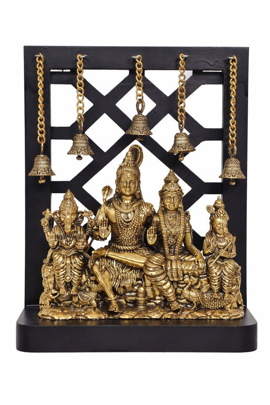 Superfine Brass Shiv Parivar Idol with Wooden Base – Shiva Family Statue for Home Temple, Office Decor & Pooja (Height : 12 Inches)