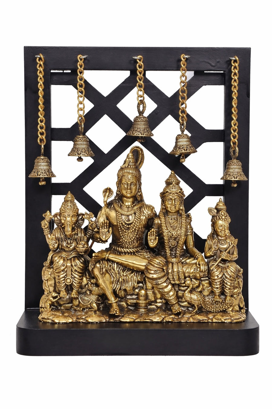 Superfine Brass Shiv Parivar Idol with Wooden Base – Shiva Family Statue for Home Temple, Office Decor & Pooja (Height : 12 Inches) Craft Detail