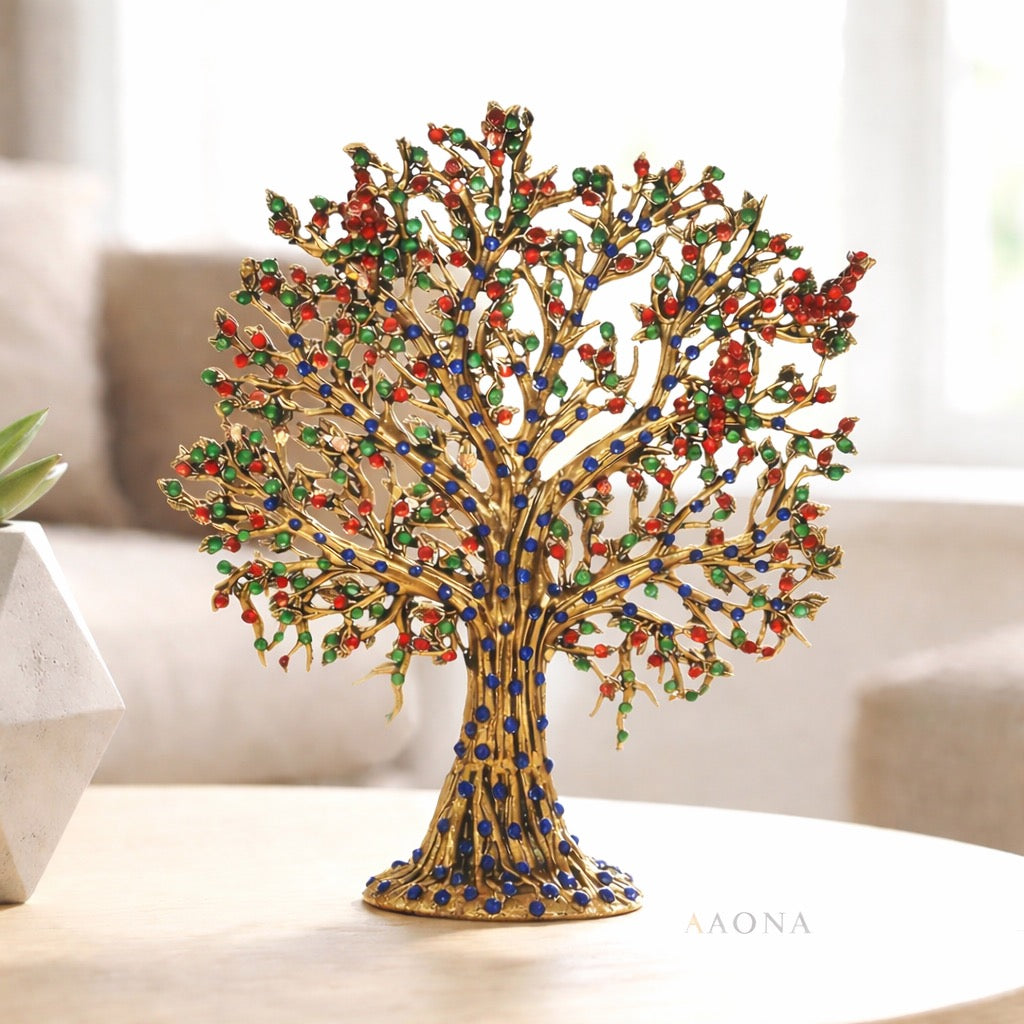 Superfine Brass Kalpavriksha Tree Table Decor – Decorative Figurine for Home & Office Table Display (Height :6 Inches)