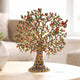 Brass Kalpavriksha tree tabletop decor with blue, red, and green jeweled leaves