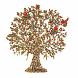 Brass Kalpavriksha tree figurine, wide spreading branches with multicolor stones