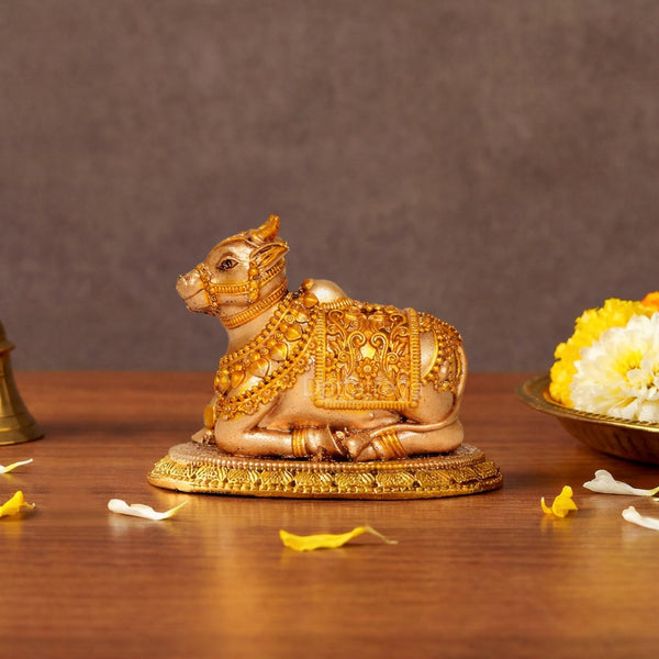 Resin Shiva Seated Nandi Statue – Sacred Nandi Bull Idol for Shiv Temple, Home Decor, Pooja Mandir & Car Dashboard (Height :2 Inches)