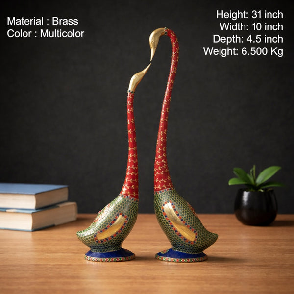 Brass Swan Pair – Kissing Swan Couple Love Bird Statues for Vastu Home Décor, Office Showpiece & Gifting (Set of 2) (Height :31 Inches) Study Setting