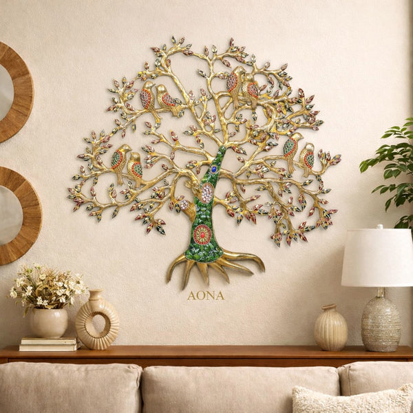 Brass Kalpavriksha Tree Wall Hanging – Golden Decorative Figurine for Home & Office Décor (Height :23 Inches)