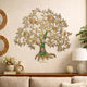 AONA Kalpavriksha brass wall hanging tree with green trunk and jewel birds, 23 in