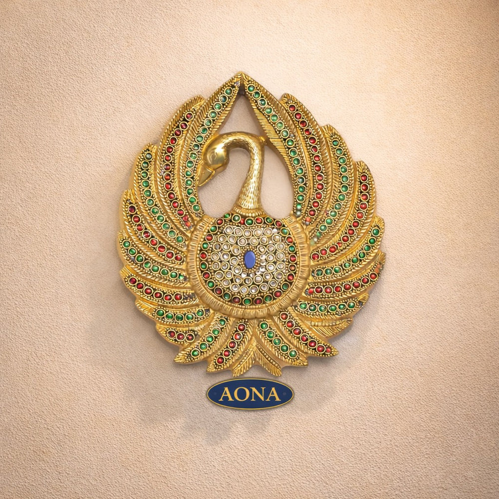 Brass Decorative Peacock Wall Hanging – Elegant Showpiece for Home Décor, Office & Gifting (Height :9 Inches)