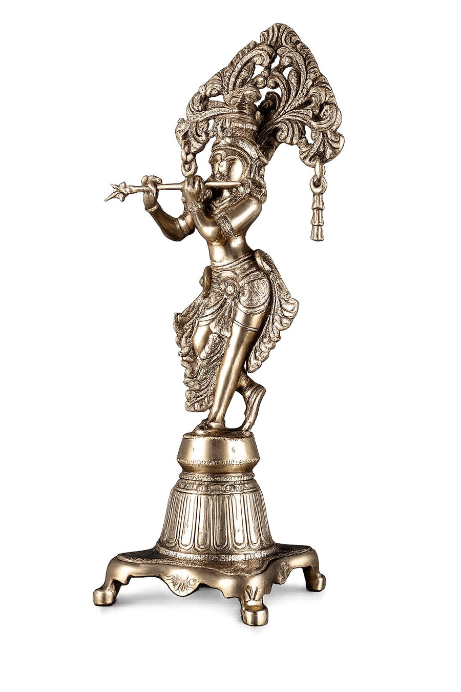 Pure Brass Krishna Bhagwan Idol – 14.5 Inch Decorative Sculpture (Height:14.5 Inches) Craft Detail