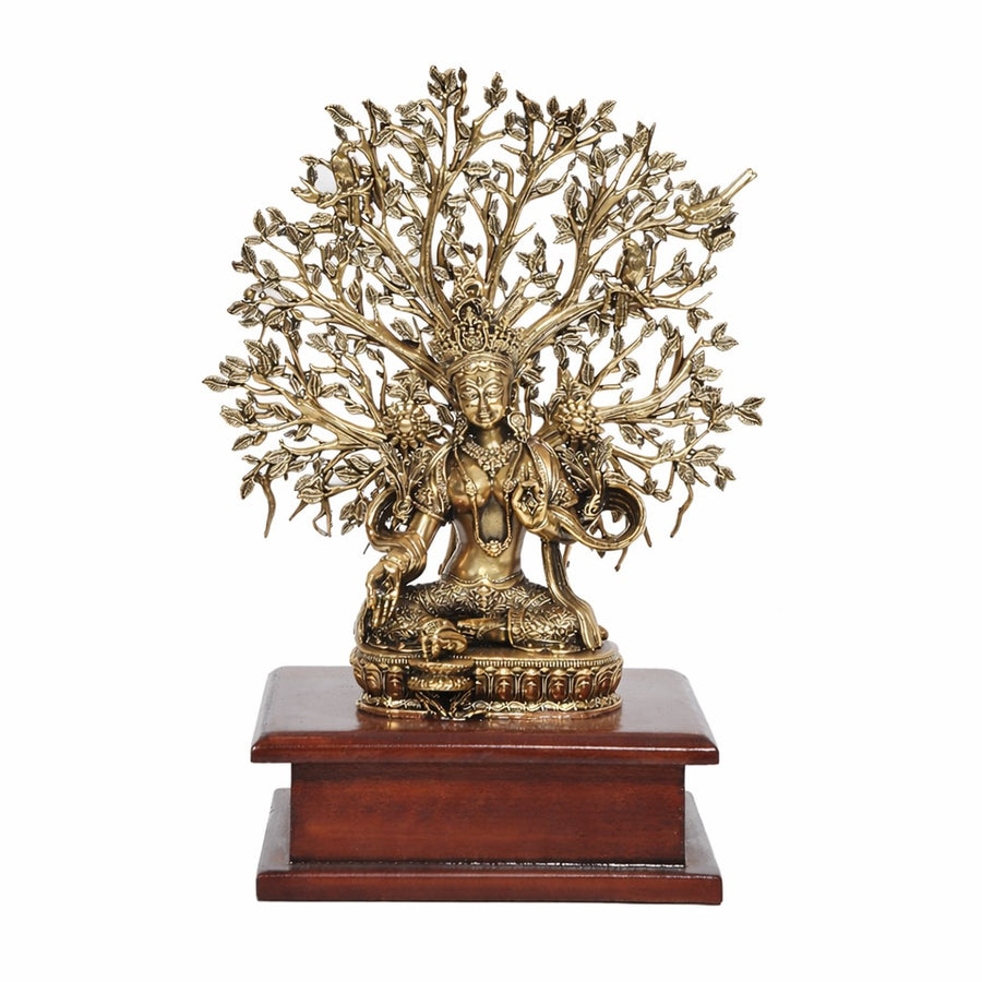 Superfine Brass Tara Devi Statue on Wooden Base – Tibetan Buddhist Deity for Home & Office Décor, Elegant Spiritual Gift Option (Height :8 Inches) Craft Detail