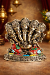 Superfine brass Panchmukhi Ganesha idol, five faces, colorful meenakari base, 4.2 in