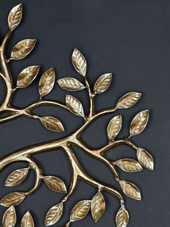 Brass wall hanging tree branch with embossed leaf cluster