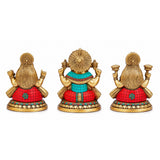 Brass Ganesha Laxmi Saraswati Idol Set | Hindu God Statues for Home Temple, Pooja Room, Office Décor & Diwali Gifting (Height: 8 Inches)