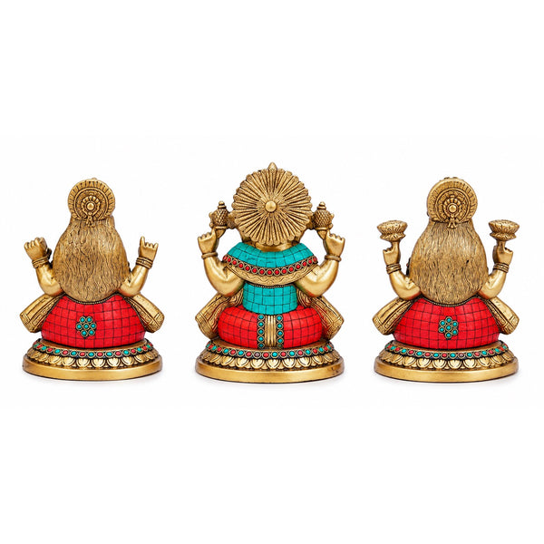 Brass Ganesha Laxmi Saraswati Idol Set | Hindu God Statues for Home Temple, Pooja Room, Office Décor & Diwali Gifting (Height: 8 Inches) Study Setting