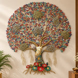 Large Brass Tree of Life Wall Art with Vibrant Inlay Work | Decorative Nature-Inspired Wall Hanging for Home & Office Décor (Height: 76 Inches)