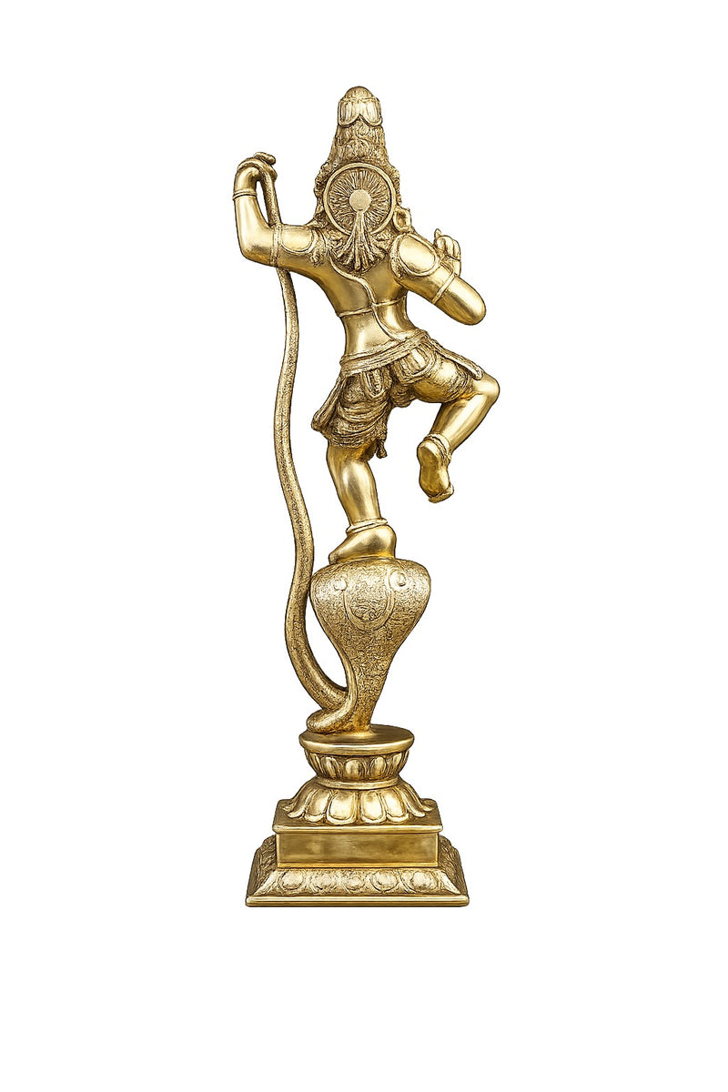 Brass Lord Krishna Idol Standing on Sheshnag with Fine Golden Finish (Height: 29.5 Inches)