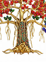 Brass Handcrafted Kalpavriksha Tree Statue with Detailed Inlay Work (Height: 24.41 Inches)