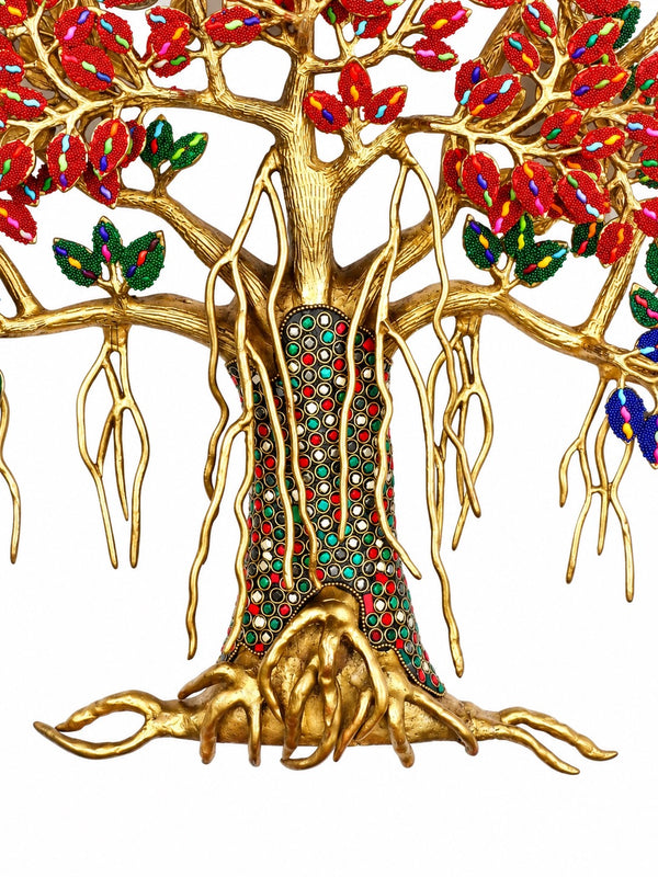 Brass Handcrafted Kalpavriksha Tree Statue with Detailed Inlay Work (Height: 24.41 Inches) Entryway Setting
