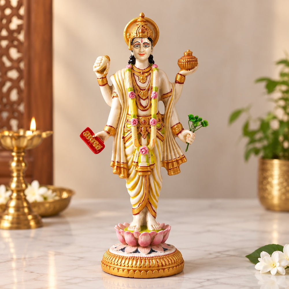 Resin Lord Dhanvantari Statue for Pooja Room | Dhanvantari Idol for Home Temple | Hindu God Statue for Spiritual & Home Décor (Height:8 Inches)