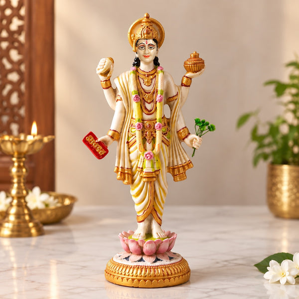 Resin Lord Dhanvantari Statue for Pooja Room | Dhanvantari Idol for Home Temple | Hindu God Statue for Spiritual & Home Décor (Height:8 Inches)
