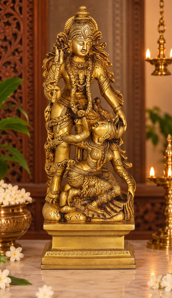 Brass Kamadeva & Rati Statue | Traditional Hindu Deity Sculpture | Natural Brass Finish (Height: 13.5 Inches)