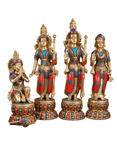 Brass Ram Darbar Set with Multicolour Finish | Superfine Handcrafted Idols (Height: 24 Inches)