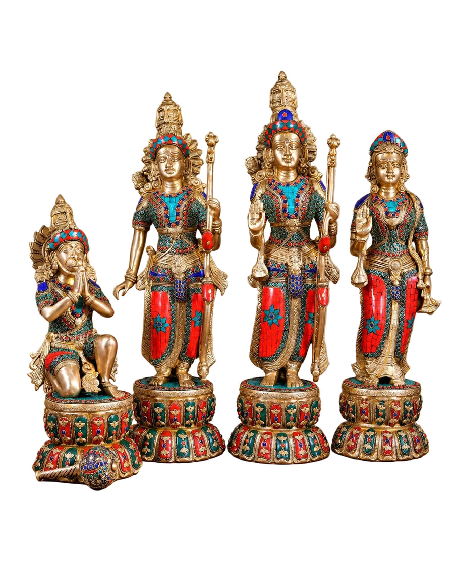 Brass Ram Darbar Set with Multicolour Finish | Superfine Handcrafted Idols (Height: 24 Inches) Craft Detail