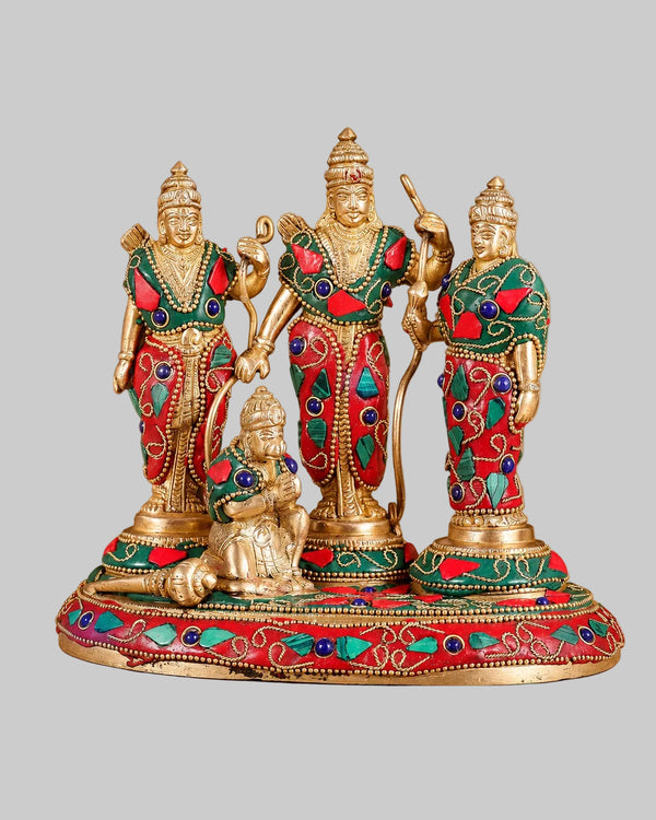 Pure Brass Ram Darbar Idol Set | Floral Stonework | Handcrafted Ram Darbar Statues (Height:7 Inches) Entryway Setting