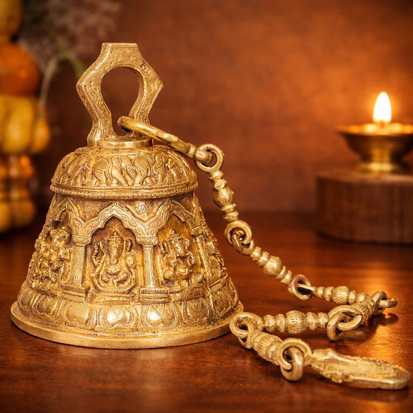 Brass Ashta-Vinayaka Ganesha Temple Hanging Bell (Height:13.5 Inch)