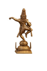 Antique copper brass Krishna sculpture, back view with extended arm and pedestal base