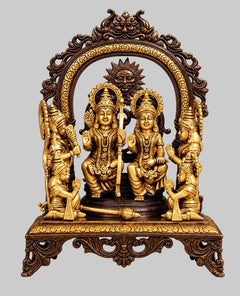 Premium Brass Ram Darbar Idol with Lord Ram, Goddess Sita, Lakshman & Hanuman | Traditional Golden Temple Decor (Height: 16.5 Inches)