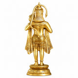 Brass Hanumanji idol statue from the back, halo arch and draped robe on round base