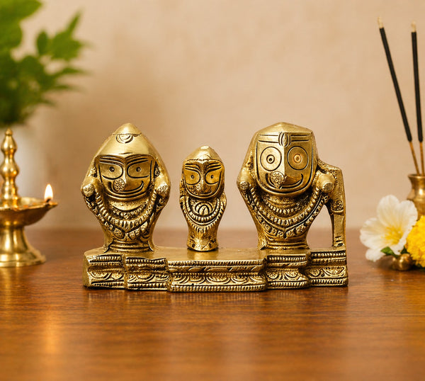 Brass Jagannath Balabhadra Subhadra Idol – Golden Finish Decorative Statue (Height:5.25 Inches)