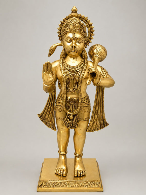 Brass Large Hanuman Statue Granting Abhaya Sculpture (Height:34 Inches)