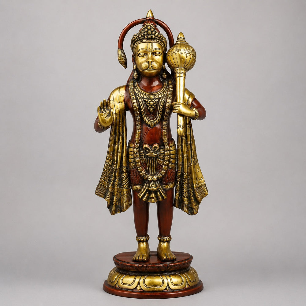Brass Standing Hanuman Statue with Exquisite Rich Copper Finish (Height:25.5 Inches)