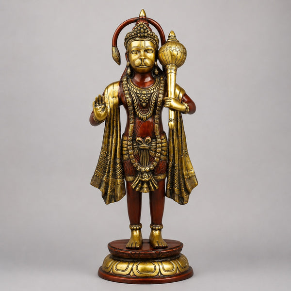 Brass Standing Hanuman Statue with Exquisite Rich Copper Finish (Height:25.5 Inches)