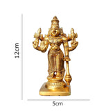 Gold-toned brass Vishnu idol figure, 12 cm tall, detailed crown and four arms