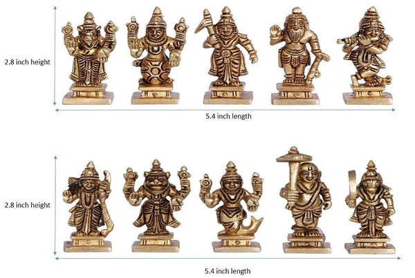 Brass Vishnu Dashavatar Idol with Black Wooden Stand – Ten Avatars Decorative Showpiece for Home & Temple Décor (Height:15 Inches) Entryway Setting