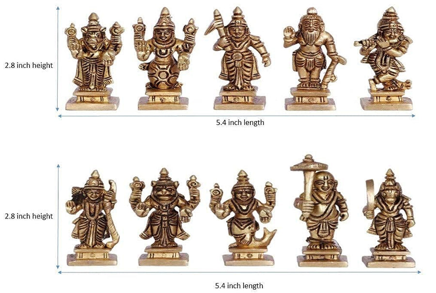 Brass Vishnu Dashavatar Idol with Black Wooden Stand – Ten Avatars Decorative Showpiece for Home & Temple Décor (Height:15 Inches) Craft Detail