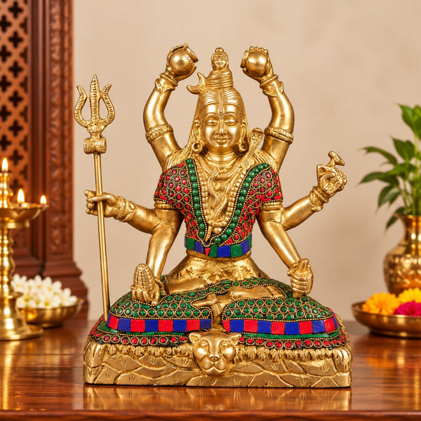 Brass Lord Shiva Statue With Stonework (Height: 10 Inches) Mandir Setting
