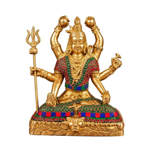 Brass Lord Shiva Statue With Stonework (Height: 10 Inches) Entryway Setting