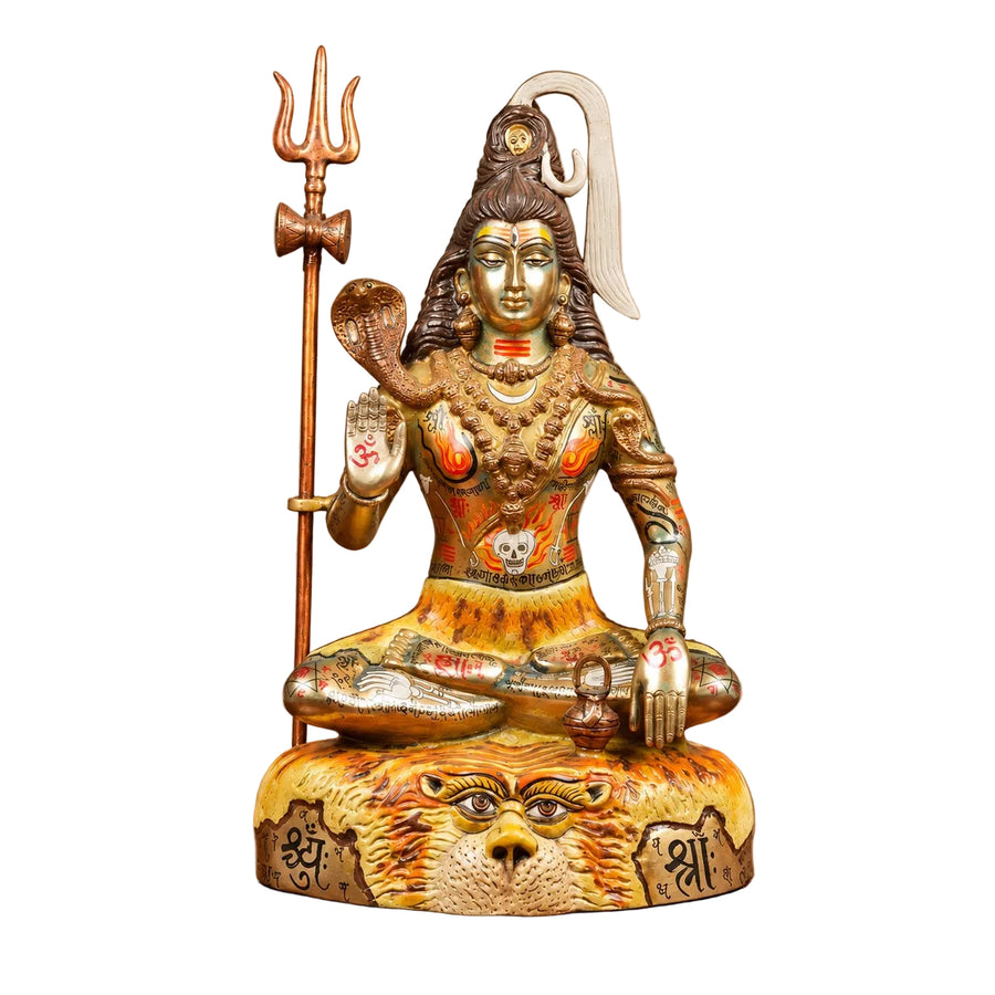 Hand-Painted Brass Shiva Idol With Trishul | Artistic Mahadev Statue (Height: 15.5 Inches) Craft Detail