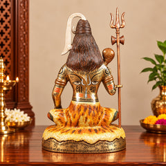 Hand-Painted Brass Shiva Idol With Trishul | Artistic Mahadev Statue (Height: 15.5 Inches)